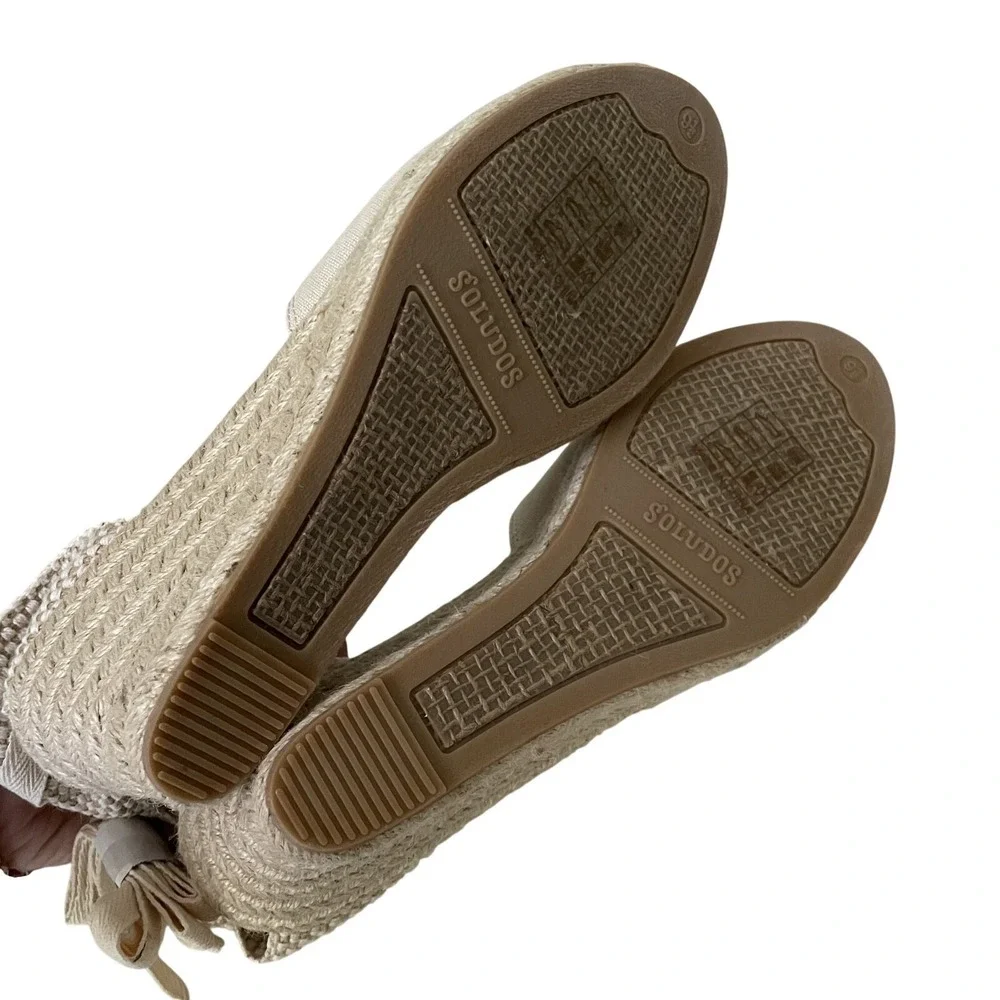 Soludos Marseille Wedge Espadrilles Womens 9.5 EU40 La Concha Ivory Linen Ankle